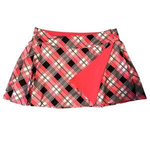 Nike Reversible Pink Black Plaid Wrap Tennis Skirt L Pleated Pickleball